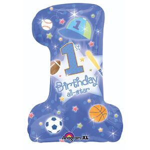 1st Birthday number 1 Sports Theme Jumbo Balloon Sports